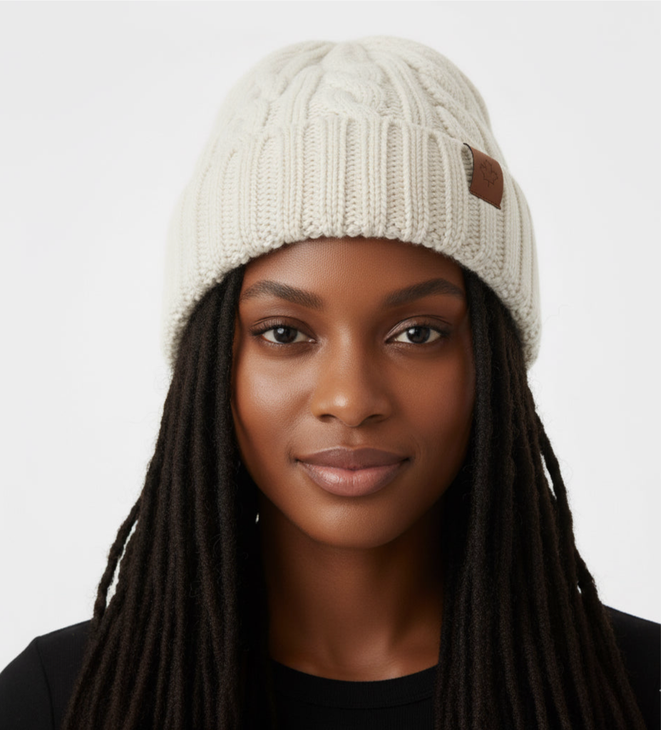 Bonnet chaud doublé unisexe en tricot motif feuille d’érable