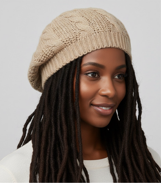 Bonnet tricoté à torsades