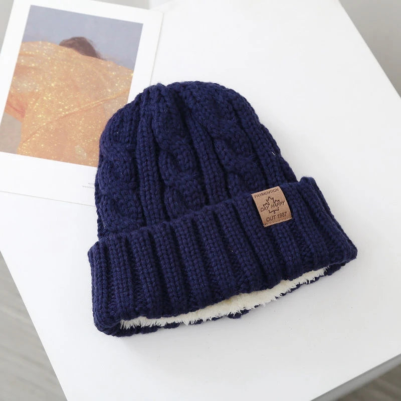 Bonnet chaud doublé unisexe en tricot motif feuille d’érable