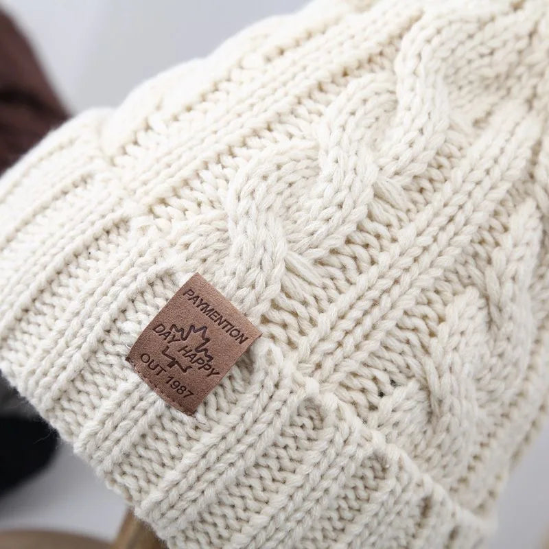 Bonnet chaud doublé unisexe en tricot motif feuille d’érable
