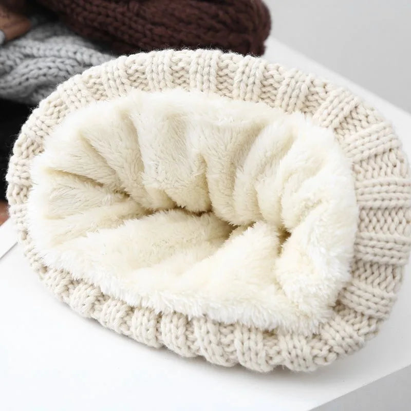 Bonnet chaud doublé unisexe en tricot motif feuille d’érable