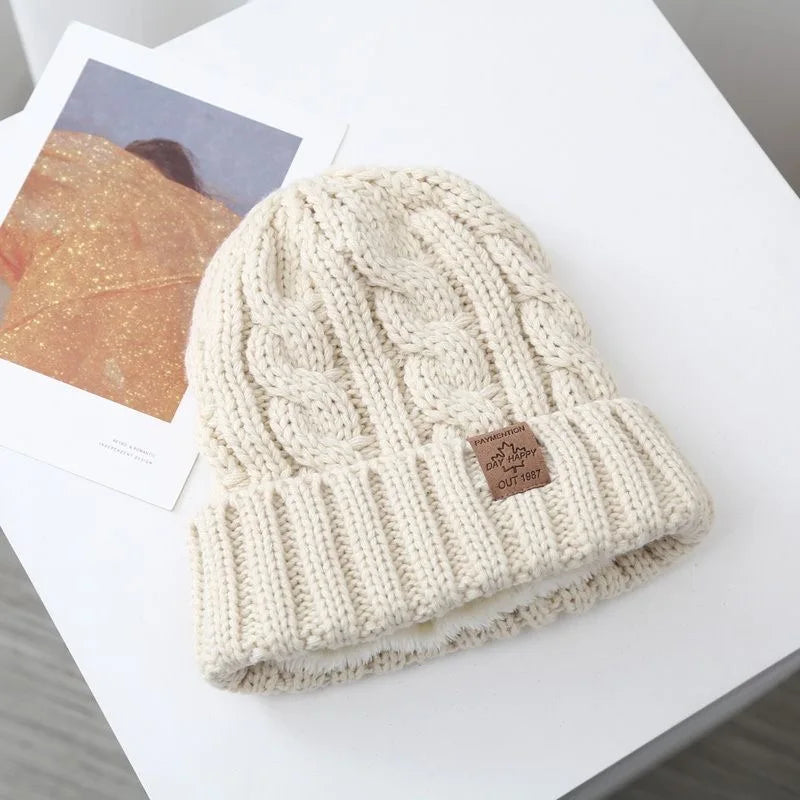 Bonnet chaud doublé unisexe en tricot motif feuille d’érable