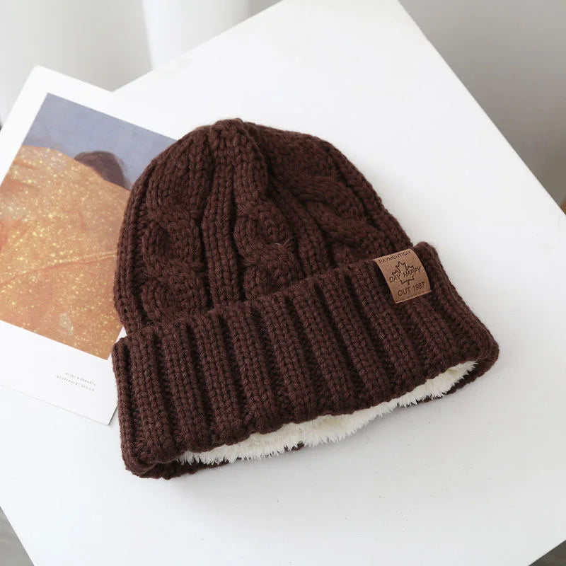 Bonnet chaud doublé unisexe en tricot motif feuille d’érable