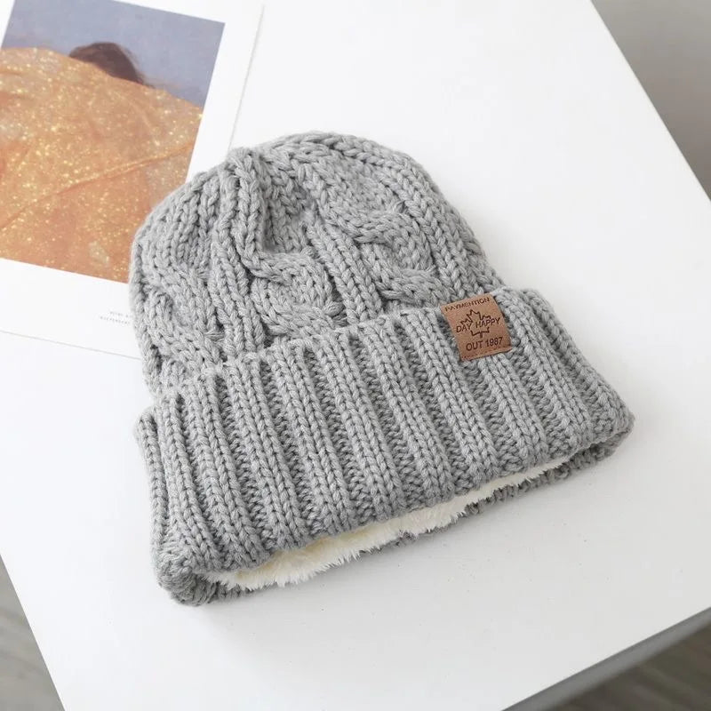 Bonnet chaud doublé unisexe en tricot motif feuille d’érable