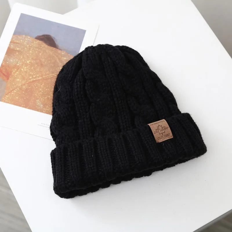 Bonnet chaud doublé unisexe en tricot motif feuille d’érable