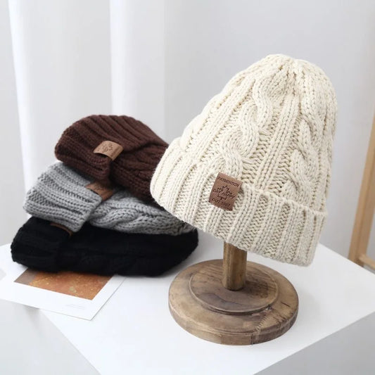 Bonnet chaud doublé unisexe en tricot motif feuille d’érable